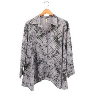 Comfy USA Asymmetrical Hem Lagenlook Gray Black Printed Tunic Top XL